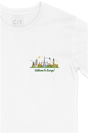 Welcome To Europe Cep Logo Tasarımlı Beyaz Tişört