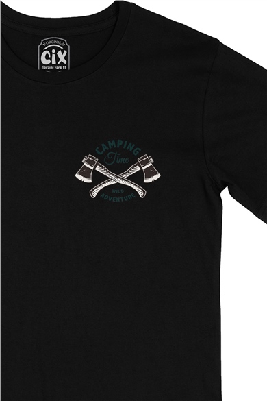 Wild Adventure Cep Logo Tasarımlı Siyah Tişört