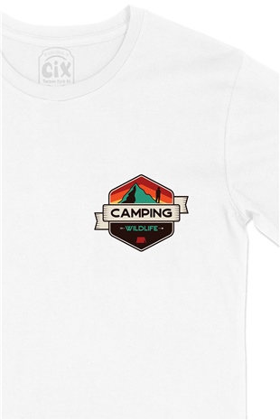 Wild Life Camping Cep Logo Tasarımlı Beyaz Tişört