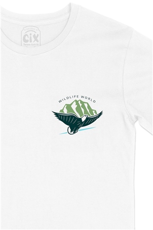 Wild Life World Cep Logo Tasarımlı Beyaz Tişört