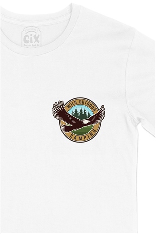 Wild Outdoor Cep Logo Tasarımlı Beyaz Tişört