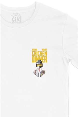 Winner Winner Chicken Dinner Cep Logo Tasarımlı Beyaz Tişört