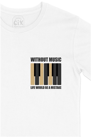 Without Music Cep Logo Tasarımlı Beyaz Tişört