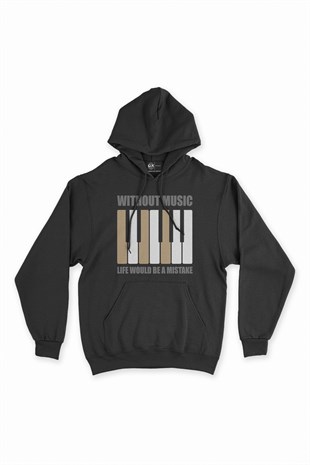 Without Music Siyah Kapşonlu Sweatshirt Hoodie