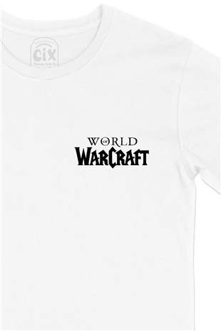World Of Warcraft Yazılı Cep Logo Tasarımlı Beyaz Tişört