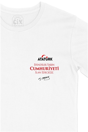 Yarın Cumhuriyeti İlan Edeceğiz Cep Logo Tasarımlı Beyaz Tişört