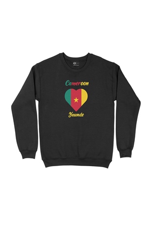 Yaunde Kamerun Bayraklı Kalpli Siyah Sweatshirt