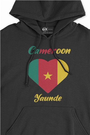 Yaunde Kamerun Bayraklı Kalpli Siyah Sweatshirt Hoodie