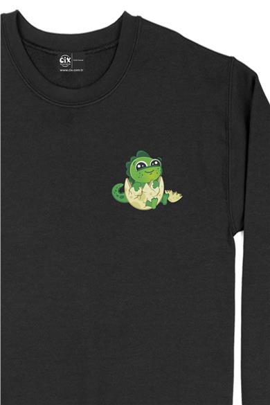Yavru Dinozor Cep Tasarım Baskılı Sweatshirt