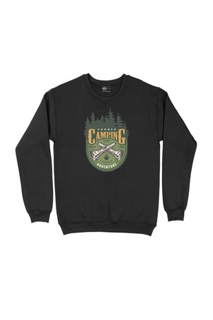 Yaz Kampı Maceraları Siyah Sweatshirt