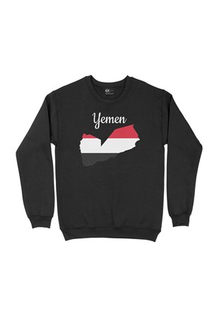 Yemen Haritalı ve Bayraklı Siyah Sweatshirt