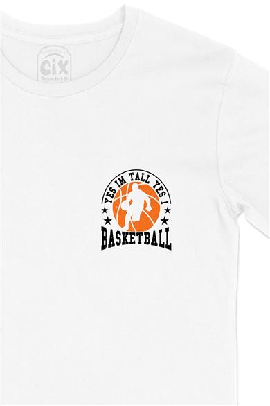 Yes I Am Basketball Cep Tasarım Baskılı Beyaz Tişört