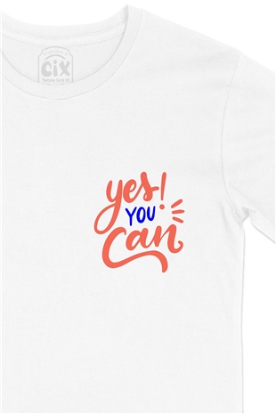 Yes You Can Cep Logo Tasarımlı Beyaz Tişört