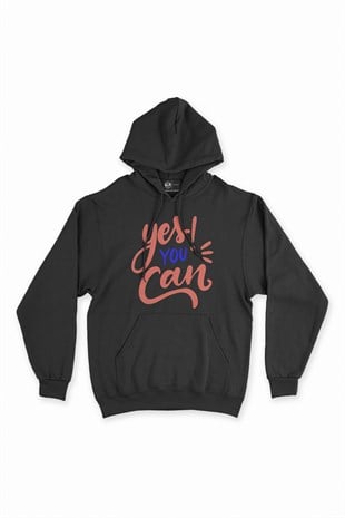 Yes You Can Siyah Kapşonlu Sweatshirt Hoodie