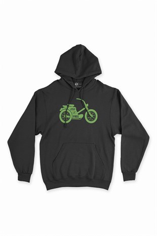 Yeşil Bisiklet Siyah Kapşonlu Sweatshirt Hoodie
