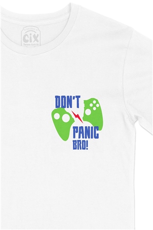 Yeşil Dont Panic Bro Cep Logo Tasarımlı Beyaz Tişört