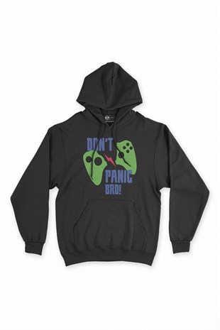 Yeşil Dont Panic Bro Siyah Kapşonlu Sweatshirt Hoodie