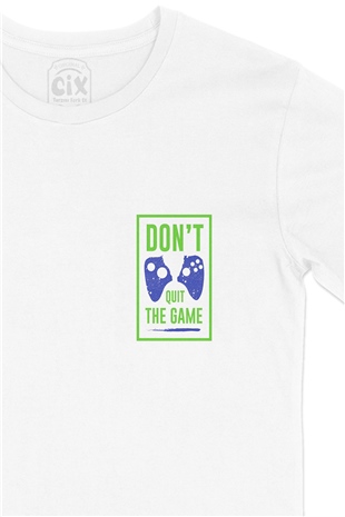 Yeşil Dont Quit The Game Cep Logo Tasarımlı Beyaz Tişört