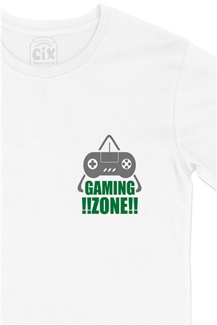 Yeşil Gaming Zone Cep Logo Tasarımlı Beyaz Tişört