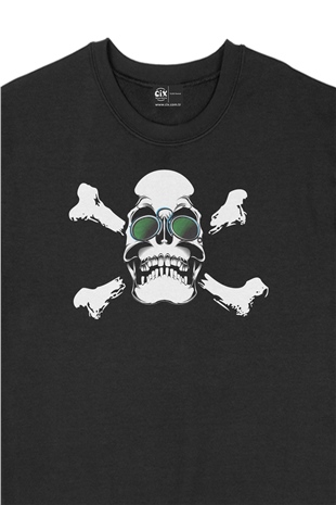 Yeşil Gözlüklü Kuru Kafa Siyah Sweatshirt