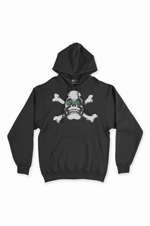 Yeşil Gözlüklü Kuru Kafa Siyah Sweatshirt Hoodie