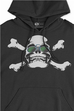 Yeşil Gözlüklü Kuru Kafa Siyah Sweatshirt Hoodie