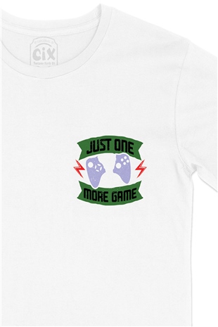 Yeşil Just One More Game Cep Logo Tasarımlı Beyaz Tişört