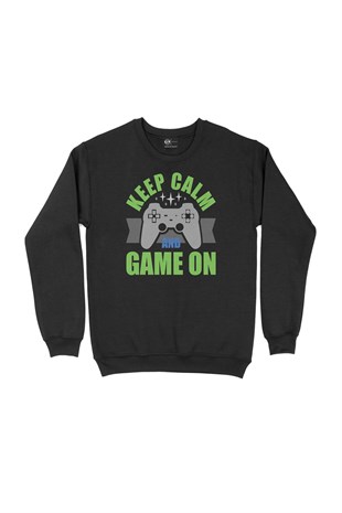 Yeşil Keep Calm Game On Siyah Sweatshirt