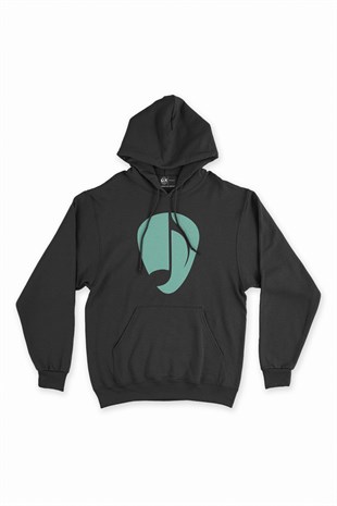 Yeşil Nota Siyah Kapşonlu Sweatshirt Hoodie