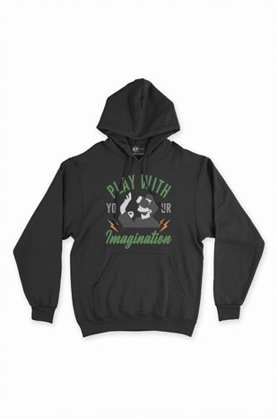 Yeşil Play Your Imagination Siyah Kapşonlu Sweatshirt Hoodie