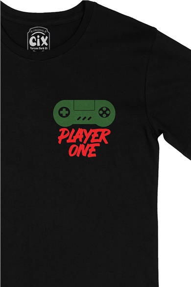Yeşil Player Cep Logo Tasarımlı Siyah Tişört