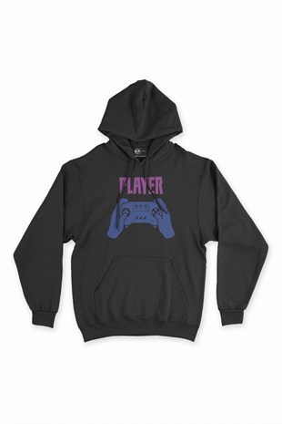 Yeşil Player One  Siyah Kapşonlu Sweatshirt Hoodie