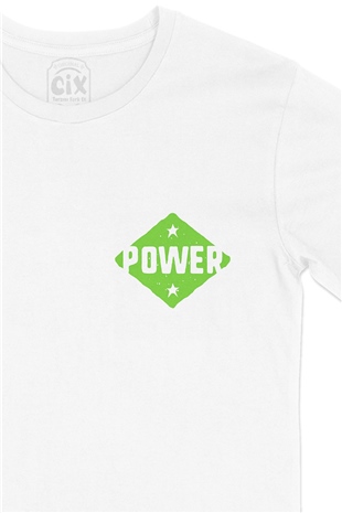 Yeşil Power Cep Logo Tasarımlı Beyaz Tişört