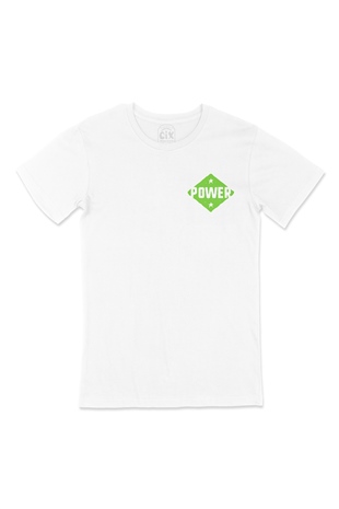 Yeşil Power Cep Logo Tasarımlı Beyaz Tişört