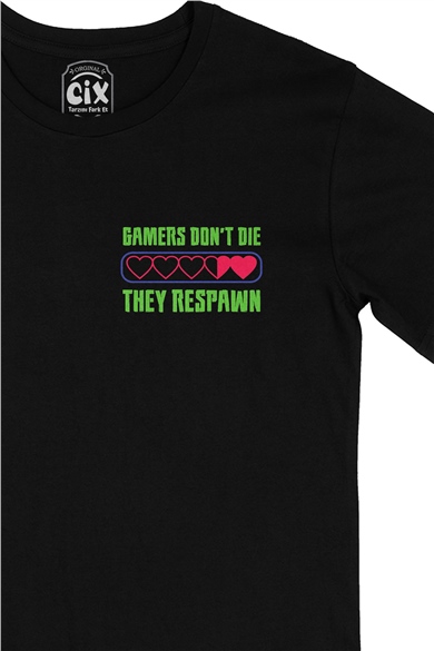 Yeşil They Respawn Cep Logo Tasarımlı Siyah Tişört