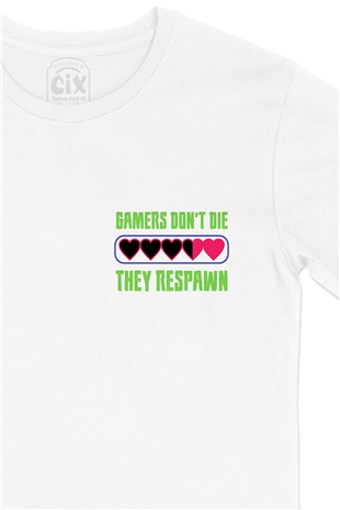 Yeşil They Respawn Cep Logo Tasarımlı Beyaz Tişört