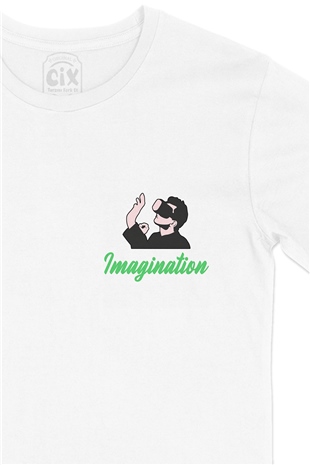 Yeşil Your Imagination Cep Logo Tasarımlı Beyaz Tişört