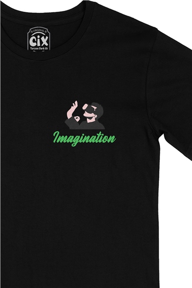 Yeşil Your Imagination Cep Logo Tasarımlı Siyah Tişört