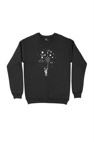 Yıldızlı Astronot Siyah Sweatshirt