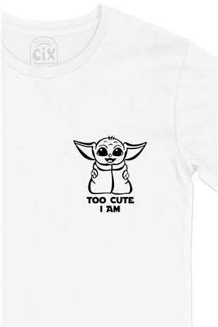 Yoda Too Cute Cep Logo Tasarımlı Beyaz Tişört