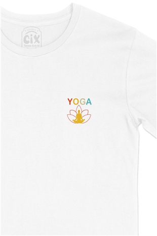 YOGA Cep Logo Tasarımlı Beyaz Tişört
