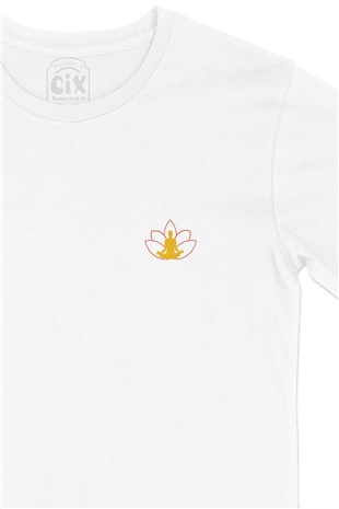 Yoga Meditasyon Cep Logo Tasarımlı Beyaz Tişört