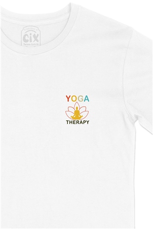 Yoga Therapy Cep Logo Tasarımlı Beyaz Tişört