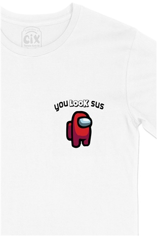 You Look Sus Among Us Cep Logo Tasarımlı Beyaz Tişört