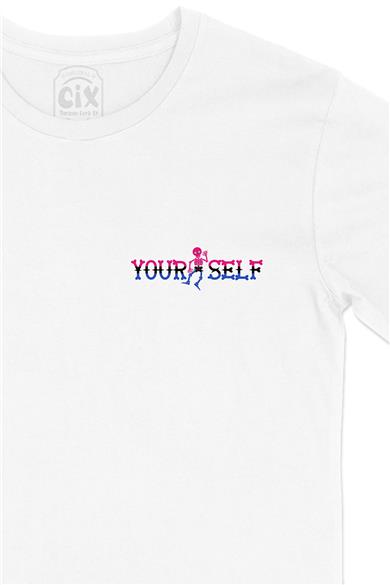 Yourself İskeletli Cep Tasarım Baskılı Beyaz Tişört