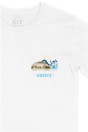 Yunanistan Cep Logo Tasarımlı Beyaz Tişört