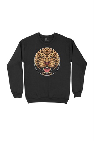Yuvarlak Kızgın Kaplan Siyah Sweatshirt