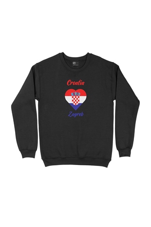 Zagreb Hırvatistan Bayraklı Kalpli Siyah Sweatshirt