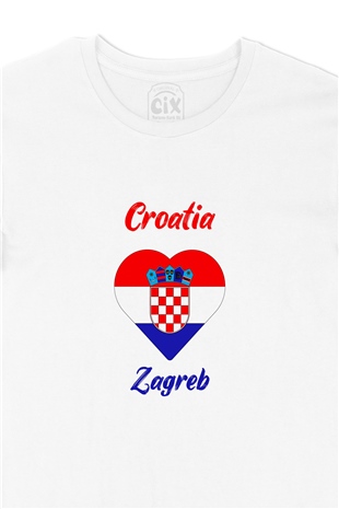 Zagreb Hırvatistan Bayraklı Kalpli Tişört