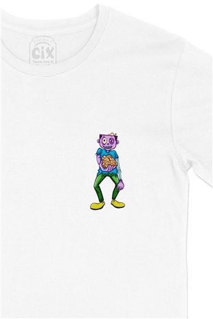 Zombies Boy Cep Logo Tasarımlı Beyaz Tişört